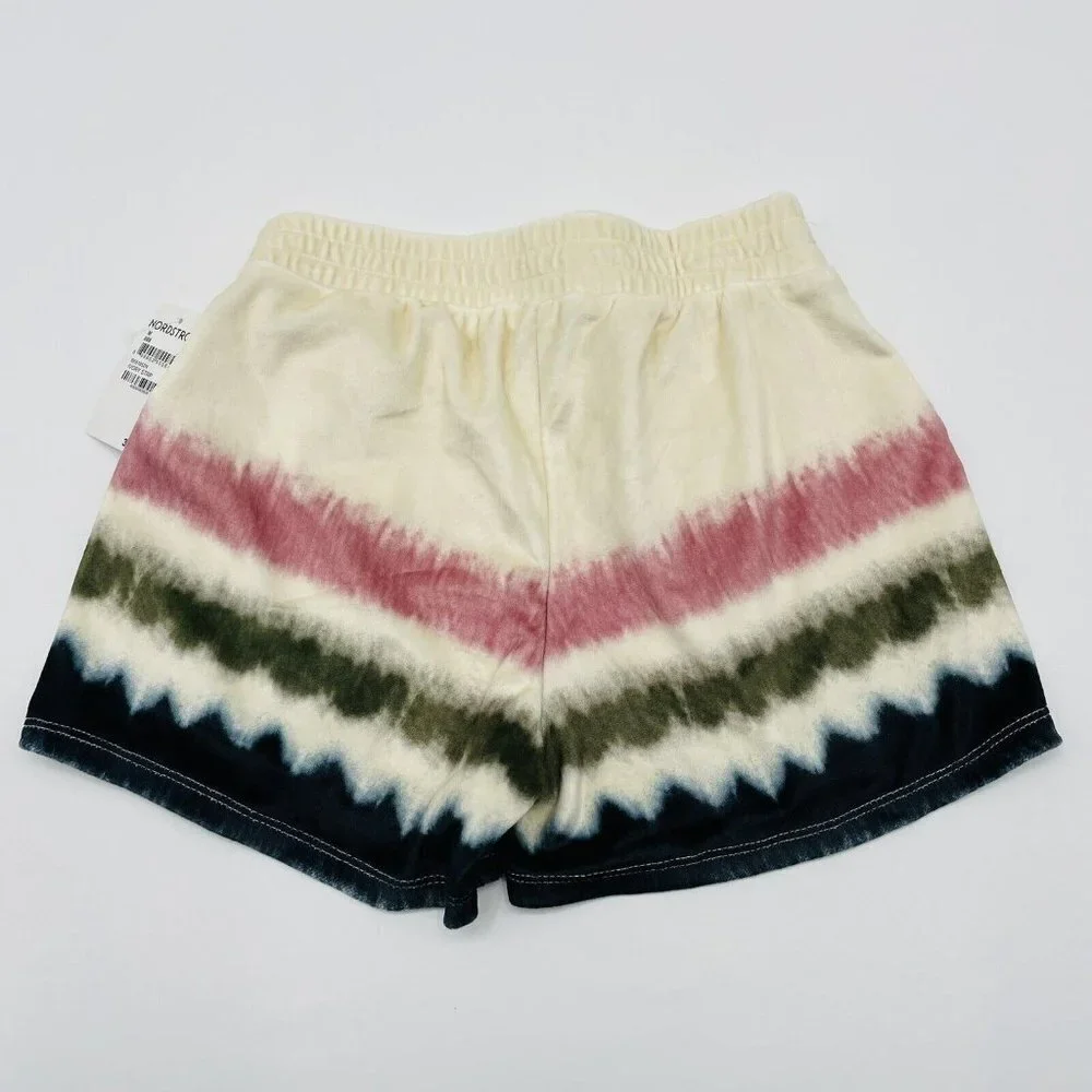 Freshman Kids Youth Girls M 8/10 Stretch Velvet Tie Dye Shorts Ivory Stripe 1735